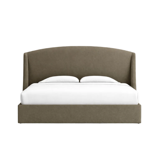 vale bed with gently curved headboard and upholstered winged sides