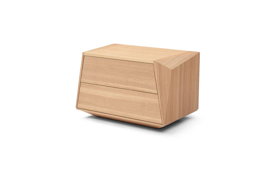 A close-up detail view highlighting the quality construction and smooth finish of the Vertu Bedside Table against a white background.