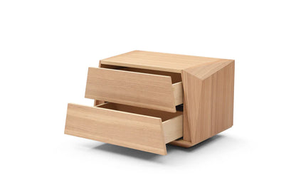 Wooden drawer unit with two drawers on a white background