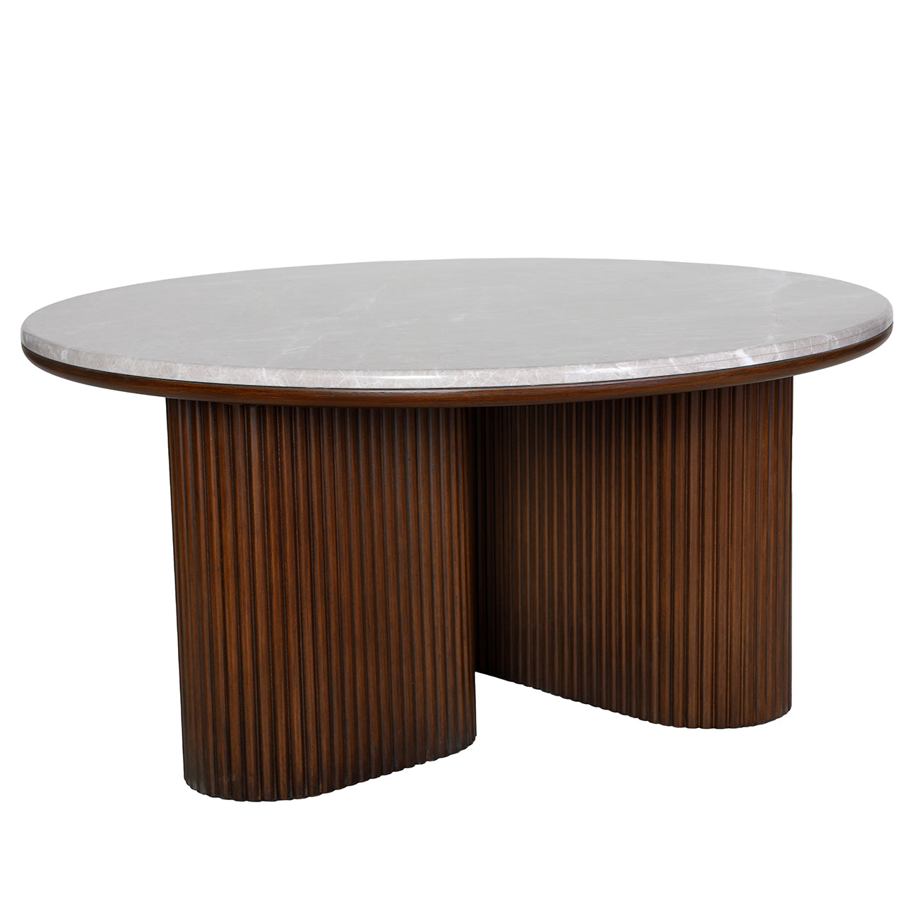 The Voss Coffee Table is shown in a full studio view on a clean white background, highlighting its sculptural form, balanced proportions, and refined contemporary design.