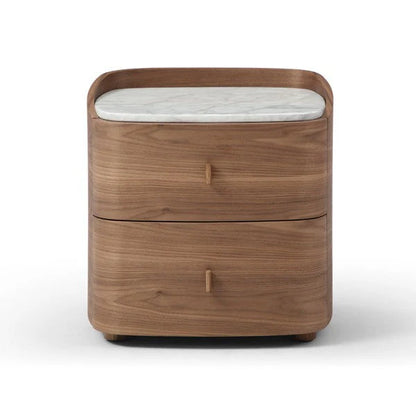 Wooden nightstand with marble top on a white background