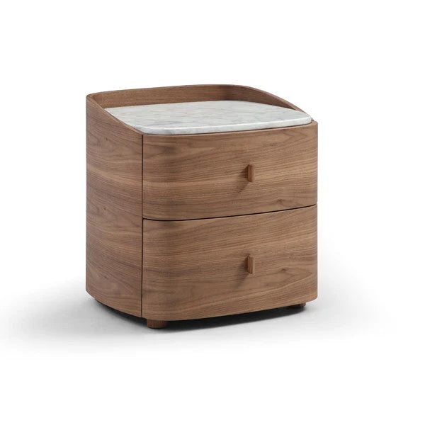 Wooden nightstand with marble top on a white background
