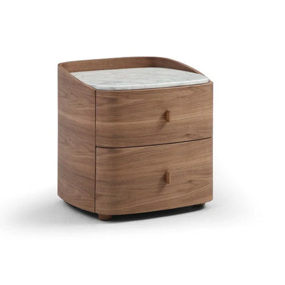 Wooden nightstand with marble top on a white background