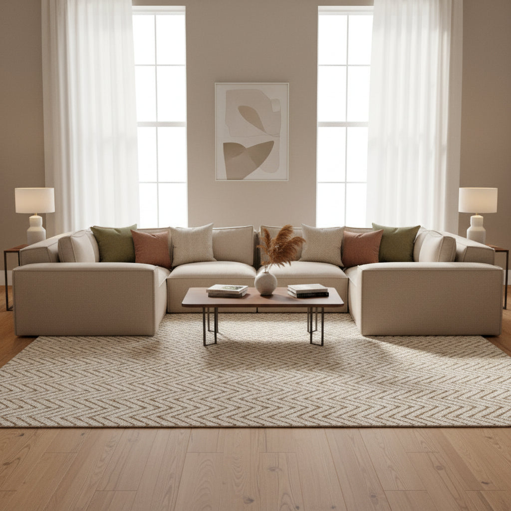 spacious U shaped sofa designed for modern family living
